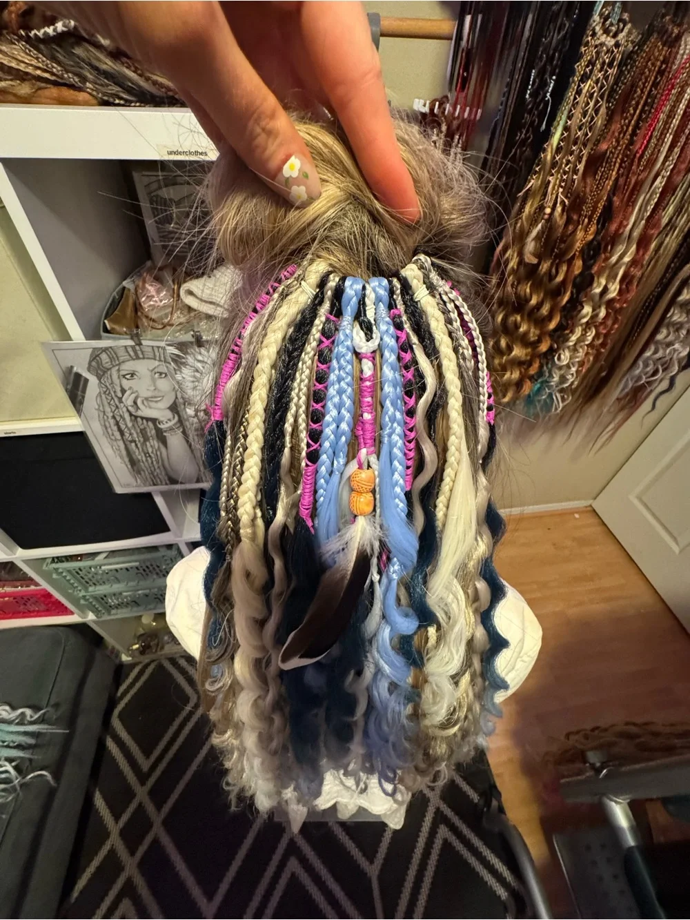 Curly Clip-In Hair Extensions in Blue and Blonde - Voluminous Waves